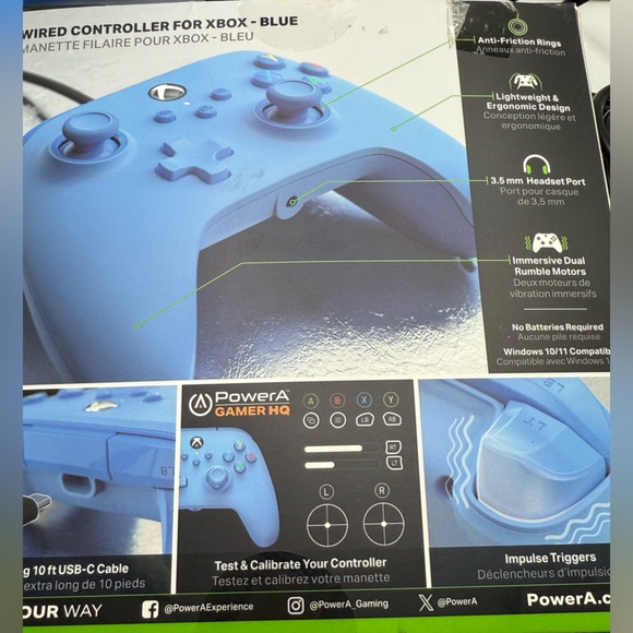 XBox Wired Controller Rumble Motors Impulse Triggers Blue PowerA New Open Box - Picture 2 of 6